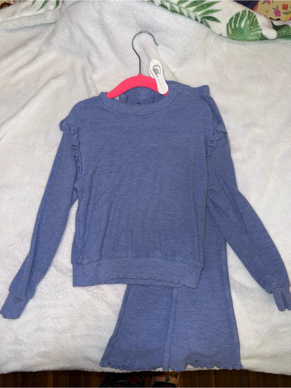Little Sleepies Heather Blue Knit Ruffle-Shoulder Top
